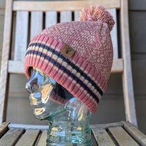 NWOT Rosy Mauve Pink Knit Pom Hat Toque Beanie Fleece Lined One Size